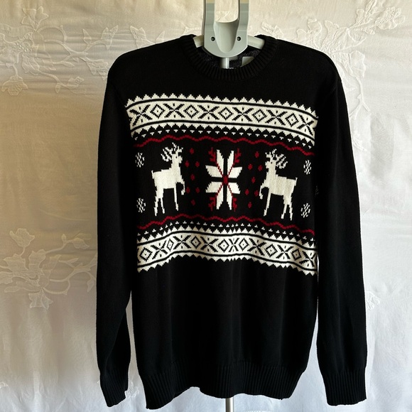 Dockers Black and White Festive Sweater,Reindeer design,Christmas,Holiday - Picture 10 of 10